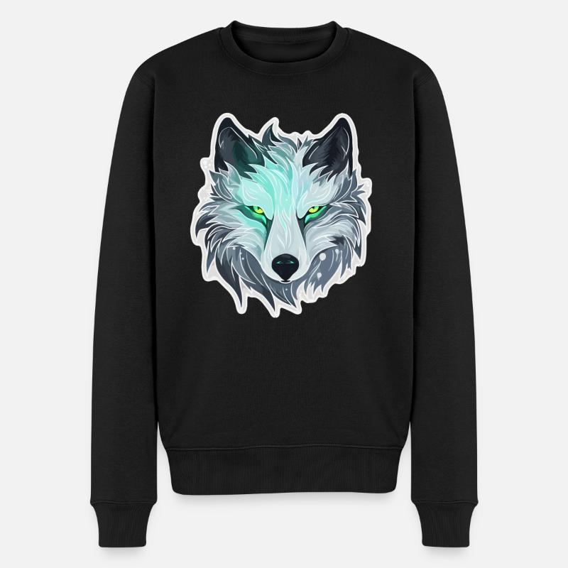 Wolf - Illustration - Männer Premium Bio Pullover - Schwarz