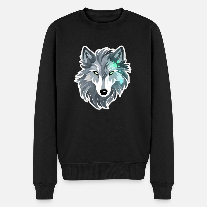 Wolf - Illustration - Männer Premium Bio Pullover - Schwarz