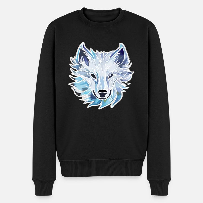Wolf - Illustration - Männer Premium Bio Pullover - Schwarz