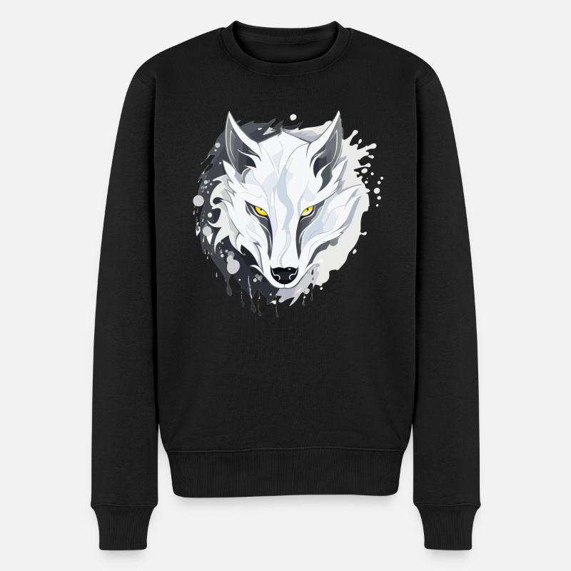 Wolf - Illustration - Männer Premium Bio Pullover - Schwarz