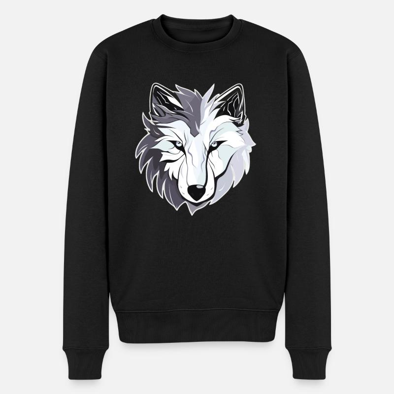 Wolf - Illustration - Männer Premium Bio Pullover - Schwarz