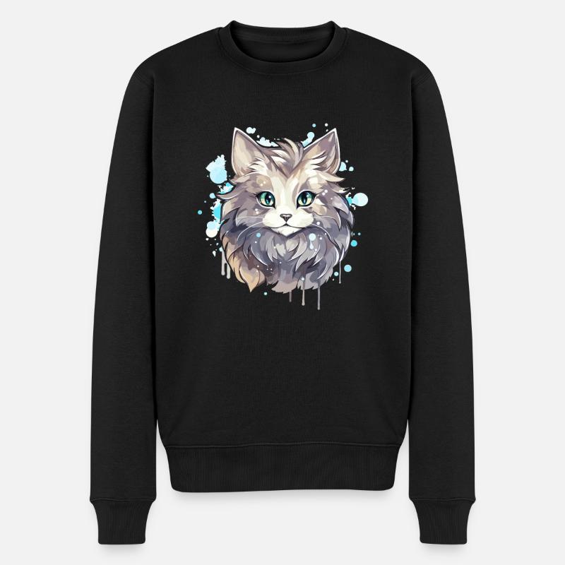 Katze - Illustration - Männer Premium Bio Pullover - Schwarz