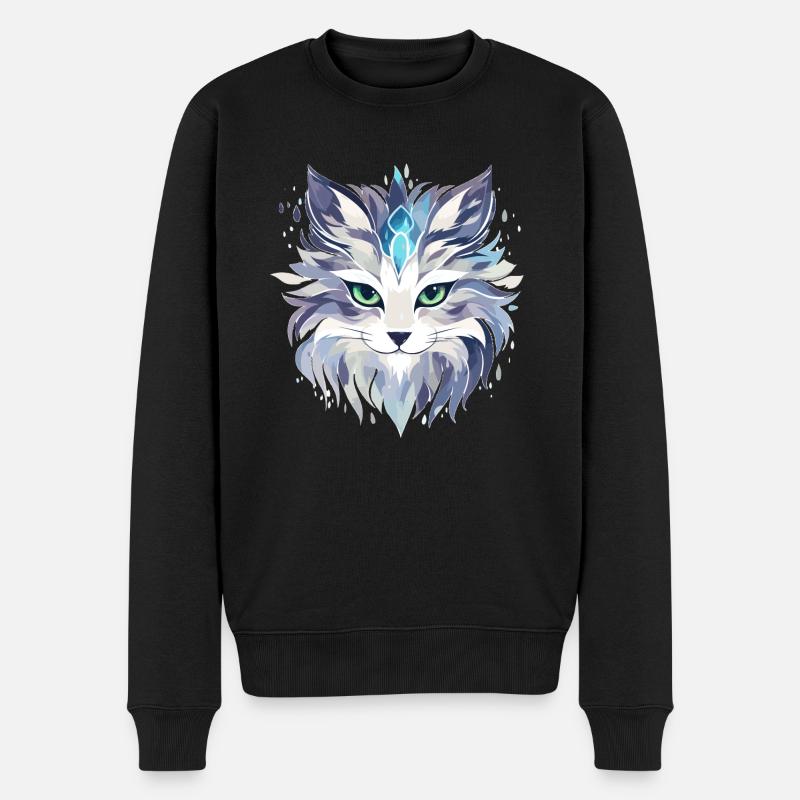 Katze - Illustration - Männer Premium Bio Pullover - Schwarz