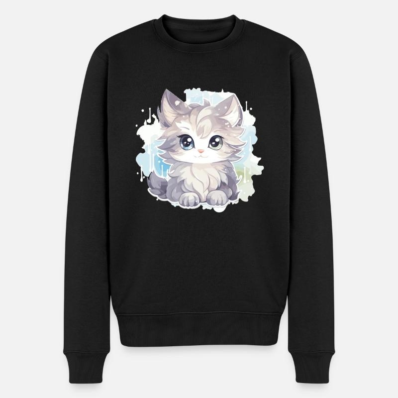 Katze - Illustration - Männer Premium Bio Pullover - Schwarz