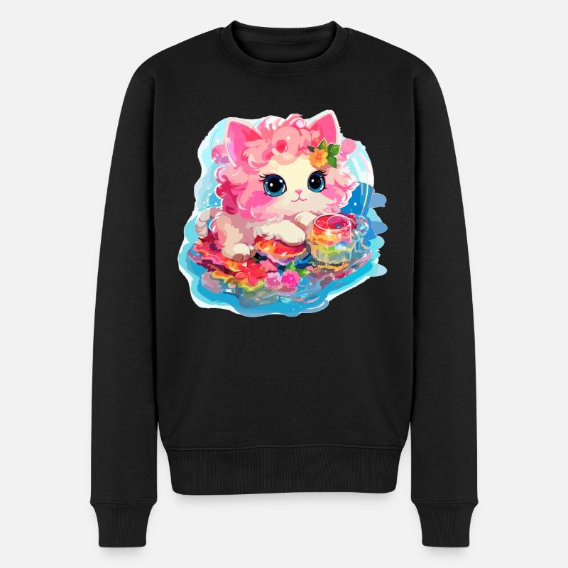 Katze - Illustration - Männer Premium Bio Pullover - Schwarz