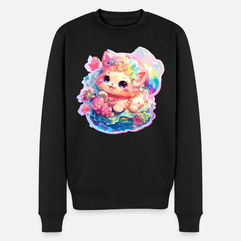 Katze - Illustration - Männer Premium Bio Pullover - Schwarz