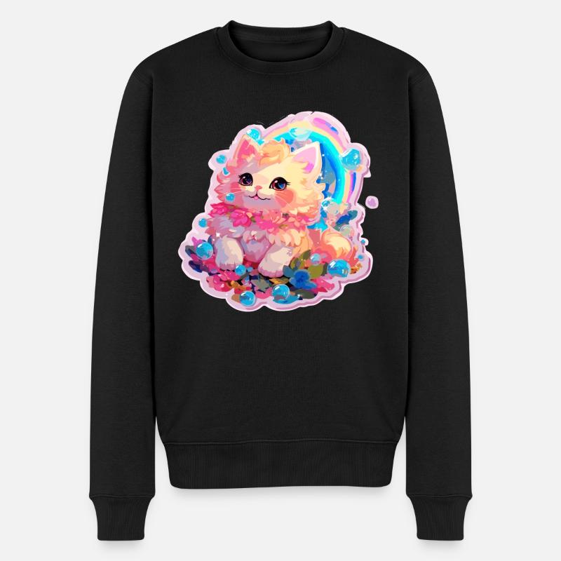 Katze - Illustration - Männer Premium Bio Pullover - Schwarz