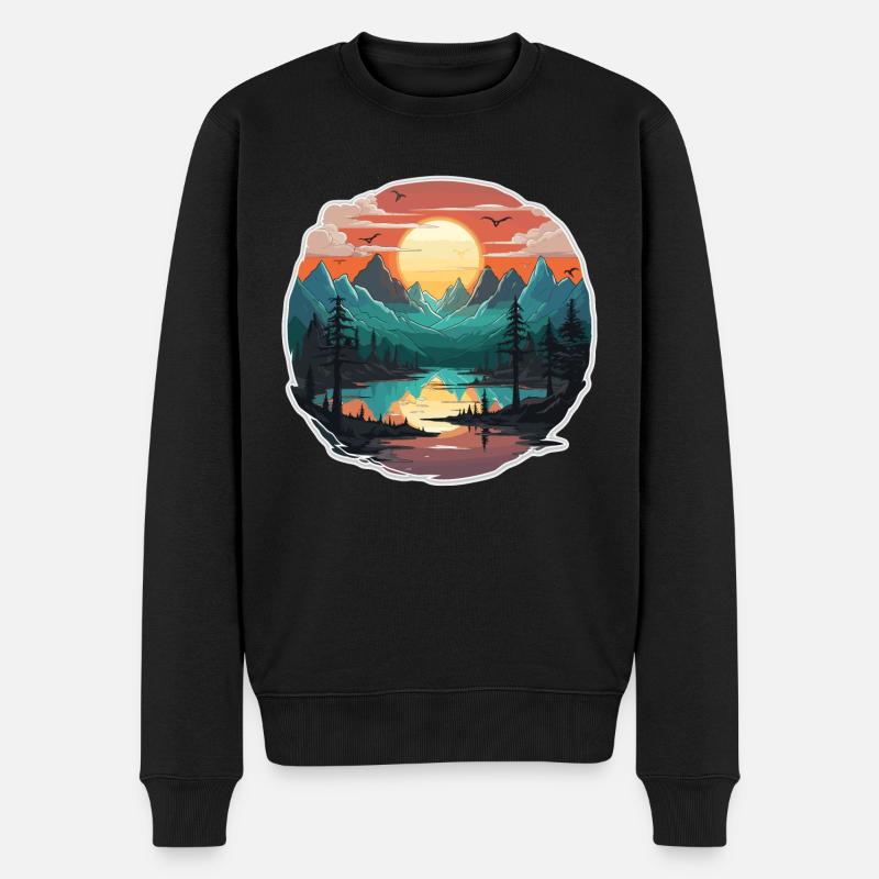Landschaft - Illustration - Männer Premium Bio Pullover - Schwarz
