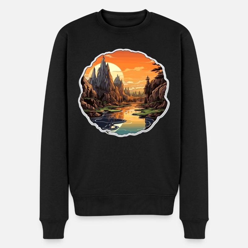 Landschaft - Illustration - Männer Premium Bio Pullover - Schwarz
