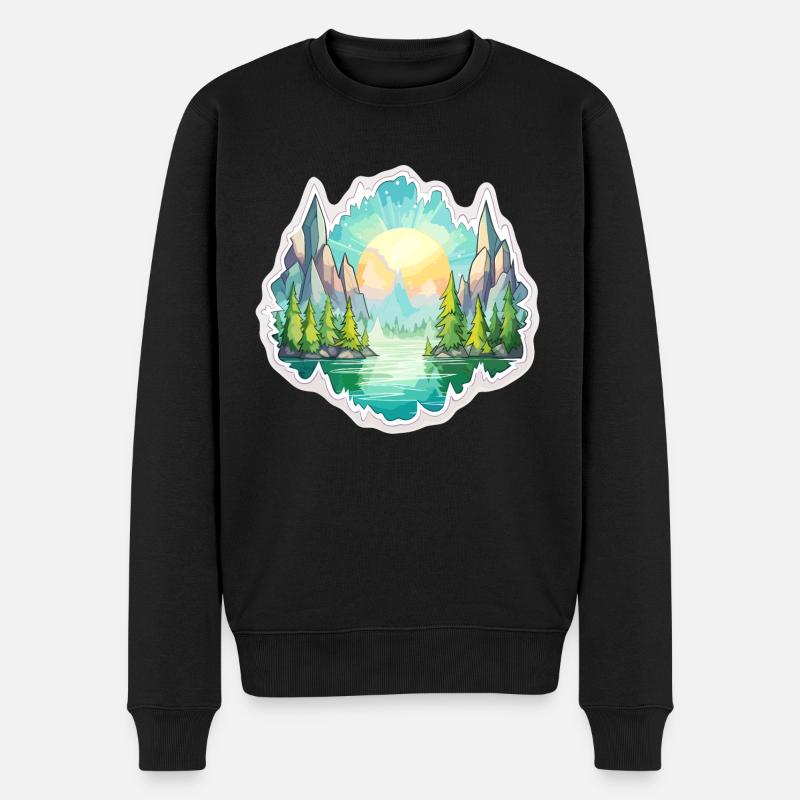 Landschaft - Illustration - Männer Premium Bio Pullover - Schwarz