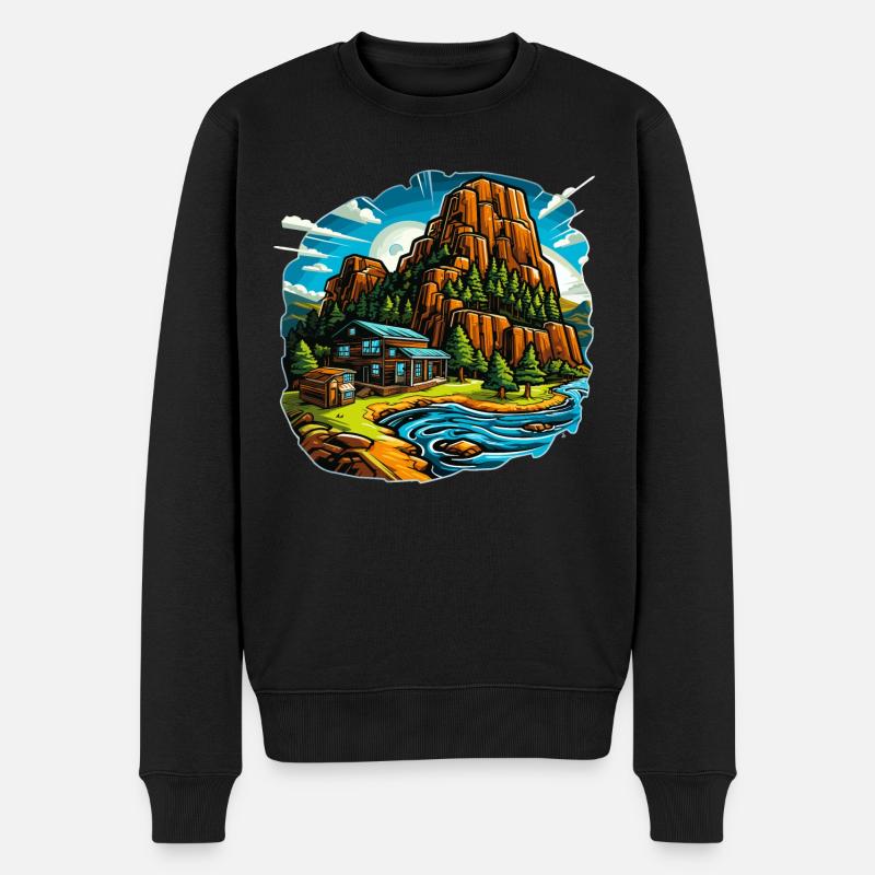Landschaft - Illustration - Männer Premium Bio Pullover - Schwarz
