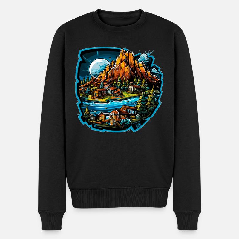 Landschaft - Illustration - Männer Premium Bio Pullover - Schwarz