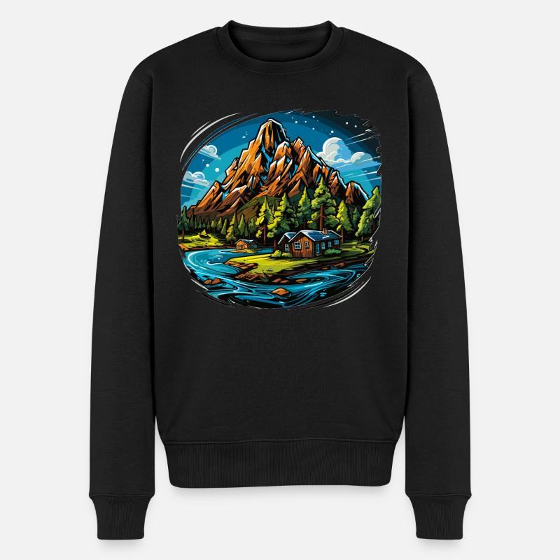 Landschaft - Illustration - Männer Premium Bio Pullover - Schwarz