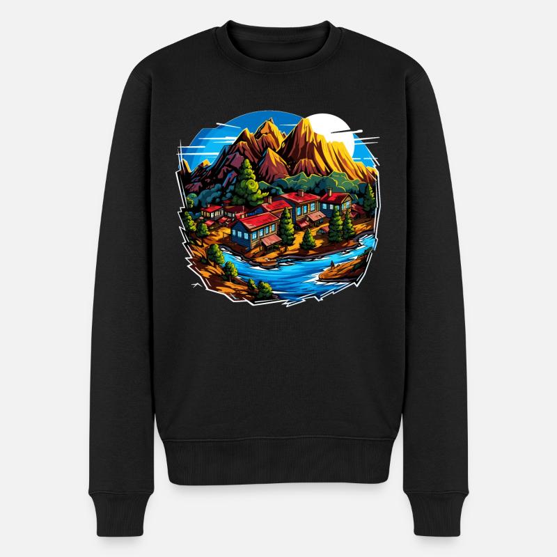 Landschaft - Illustration - Männer Premium Bio Pullover - Schwarz