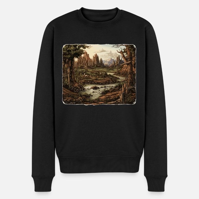 Landschaft - Illustration - Männer Premium Bio Pullover - Schwarz