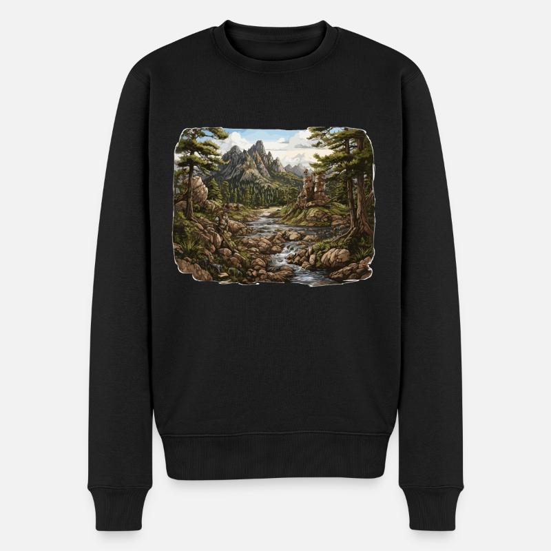 Landschaft - Illustration - Männer Premium Bio Pullover - Schwarz