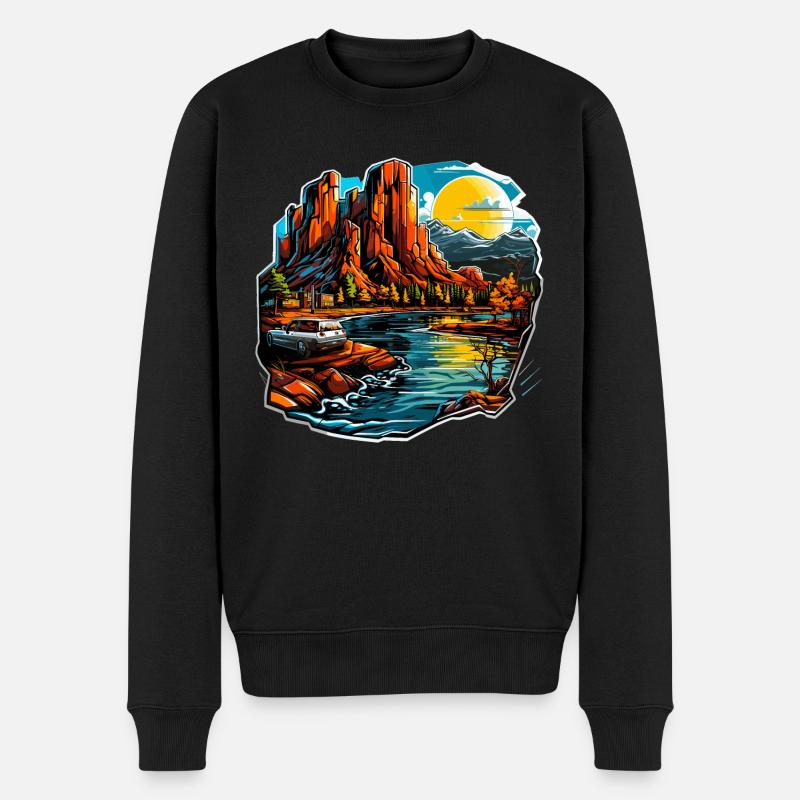 Landschaft - Illustration - Männer Premium Bio Pullover - Schwarz