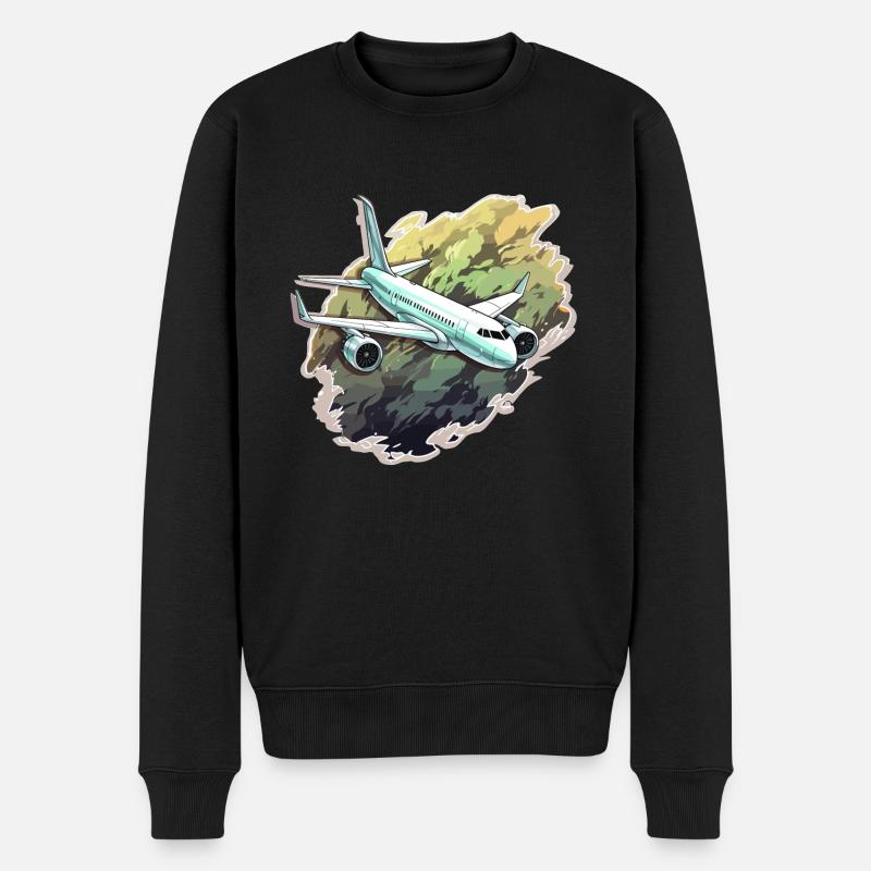 Flugzeug - Illustration - Männer Premium Bio Pullover - Schwarz