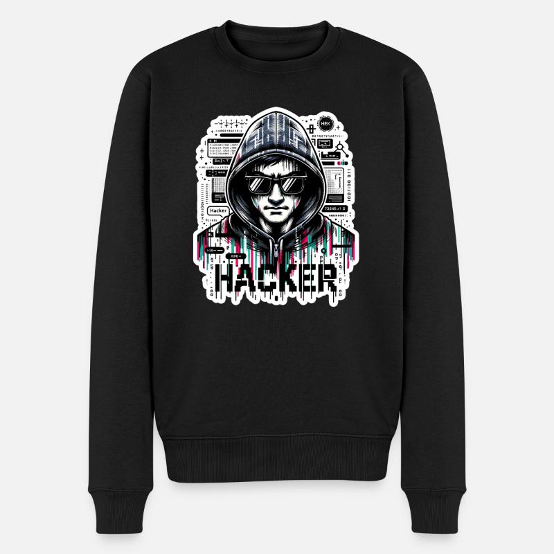 Hacker - Illustration - Männer Premium Bio Pullover - Schwarz