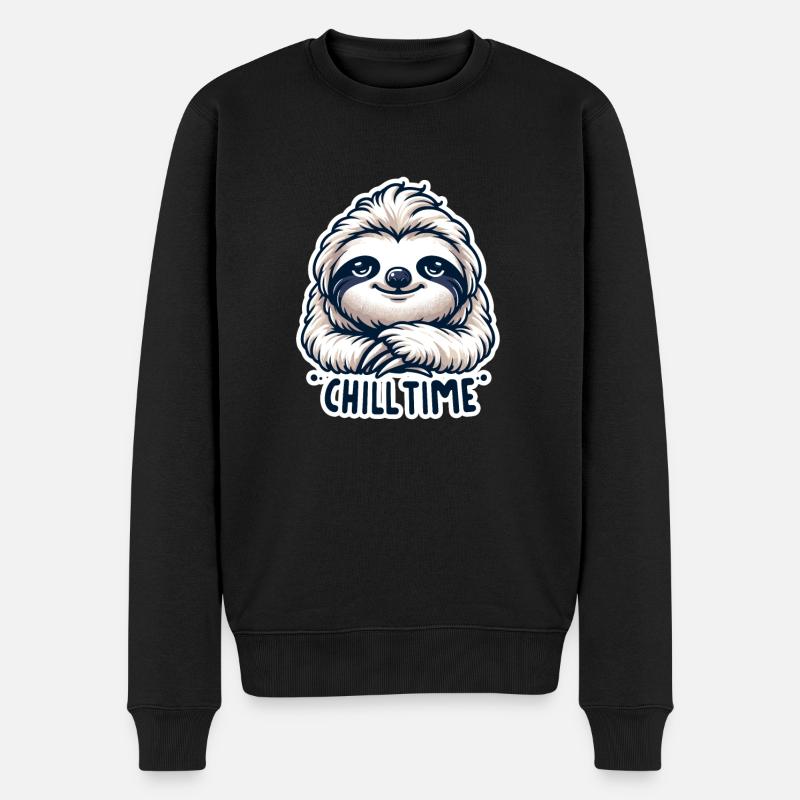 Chill Time - Faultier Illustration - Männer Premium Bio Pullover - Schwarz