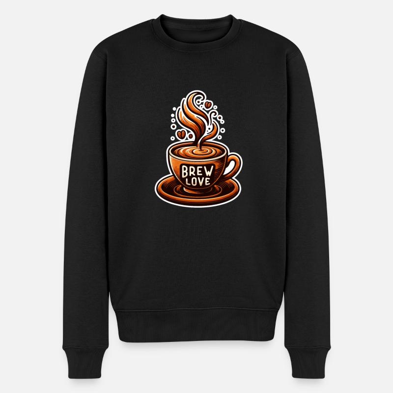 Brew Love - Kaffeetasse Illustration - Männer Premium Bio Pullover - Schwarz