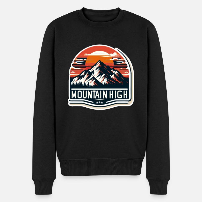 Mountain High - Berg Illustration - Männer Premium Bio Pullover - Schwarz