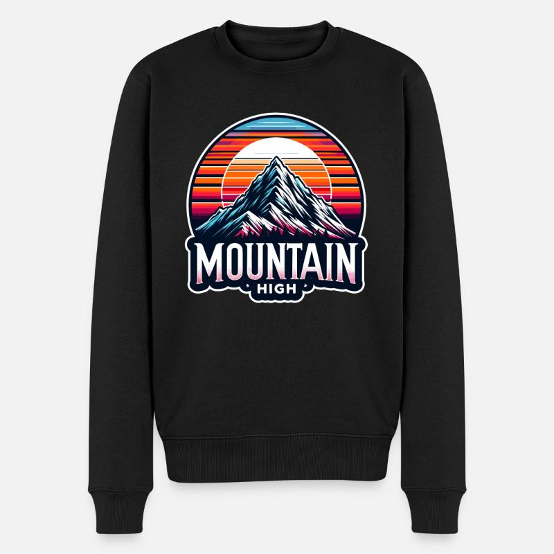 Mountain High - Berg Illustration - Männer Premium Bio Pullover - Schwarz