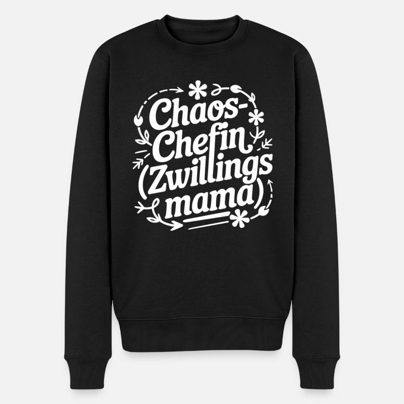 Chaos Chefin Zwillingsmama Mama von Zwillingen - Männer Premium Bio Pullover - Schwarz
