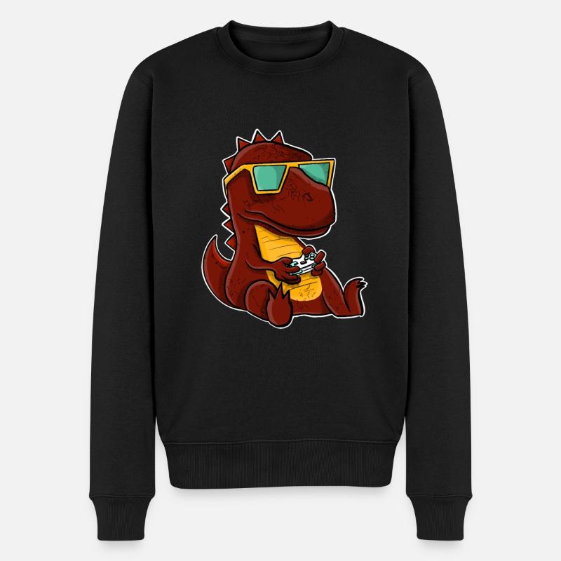 T-Rex Gamer Gaming Zocken Zocker - Männer Premium Bio Pullover - Schwarz
