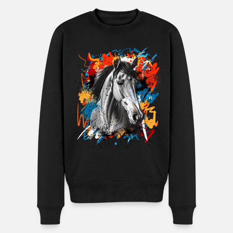 Pferd - Männer Premium Bio Pullover - Schwarz