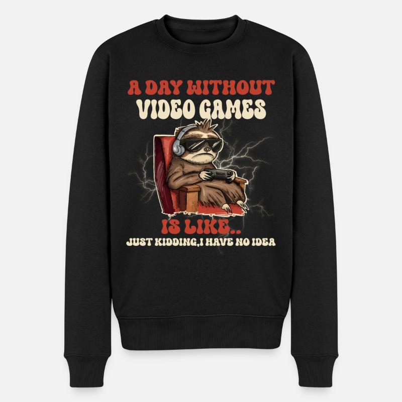 Gamer Gaming Faultier Lustig - Männer Premium Bio Pullover - Schwarz