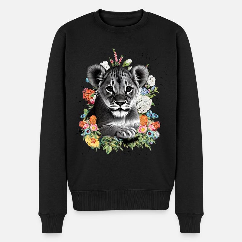 Löwe Blumen - Männer Premium Bio Pullover - Schwarz