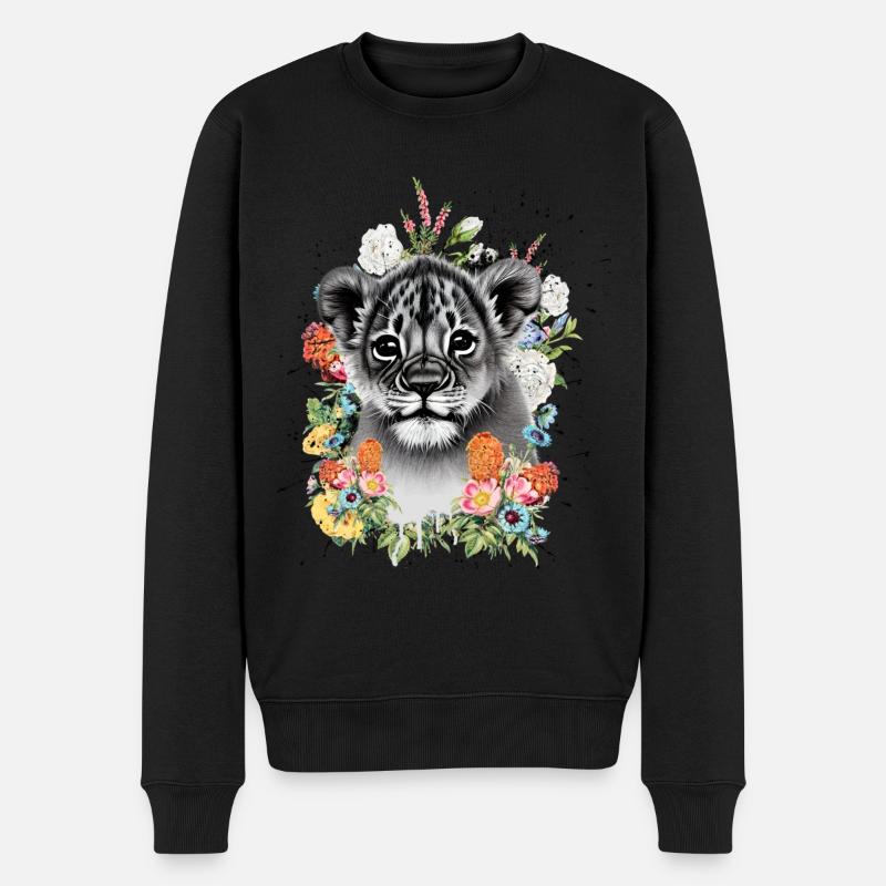 Löwe Blumen - Männer Premium Bio Pullover - Schwarz