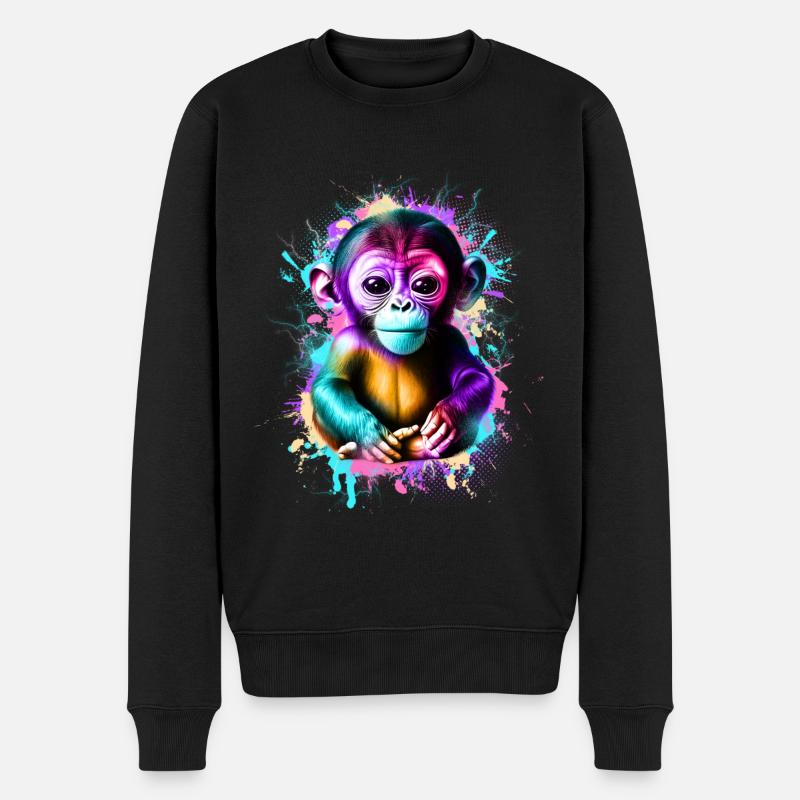 Affe Bunt - Männer Premium Bio Pullover - Schwarz