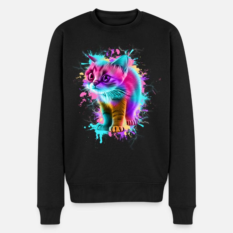 Katze Bunt - Männer Premium Bio Pullover - Schwarz
