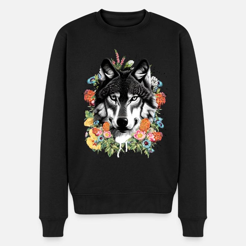 Wolf - Männer Premium Bio Pullover - Schwarz
