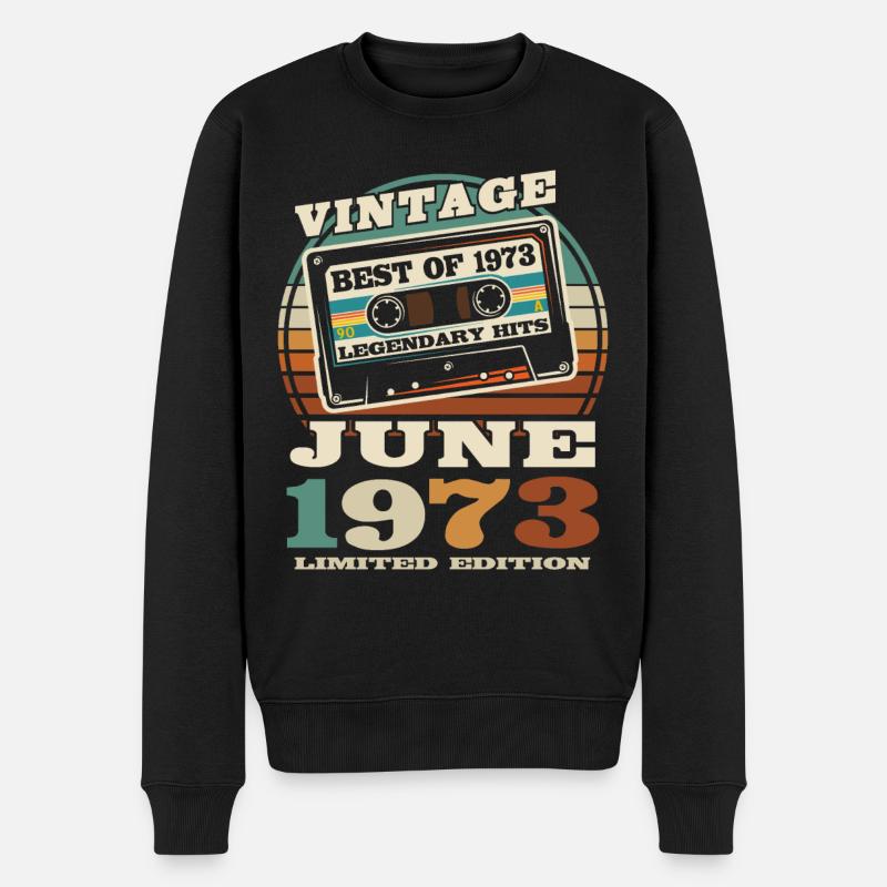 vintage retro cassette tape juin 1973 50 ans - Pull Premium bio Homme - noir