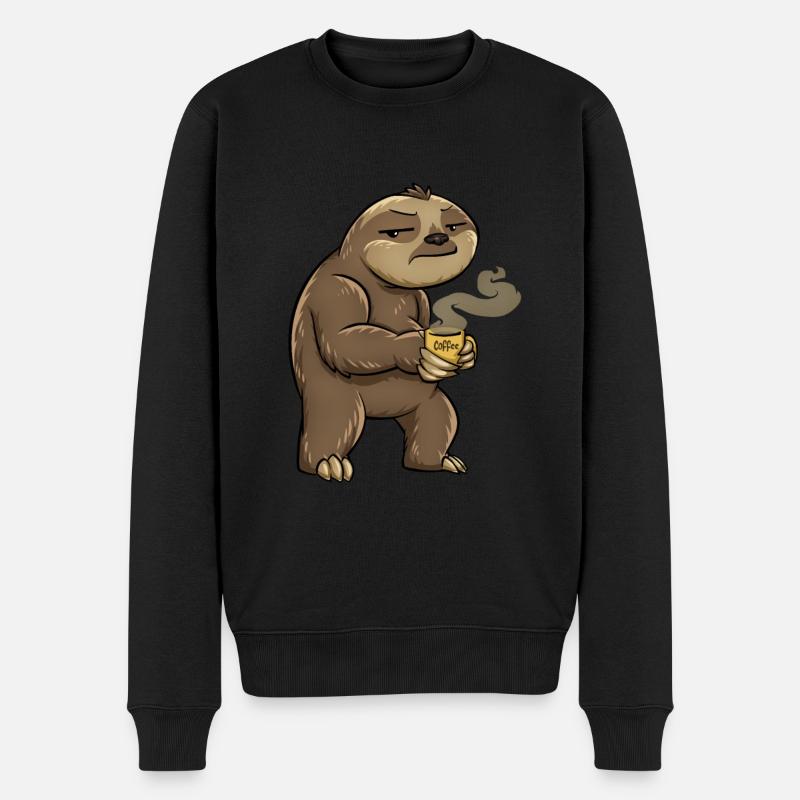 Faultier Kaffee - Männer Premium Bio Pullover - Schwarz