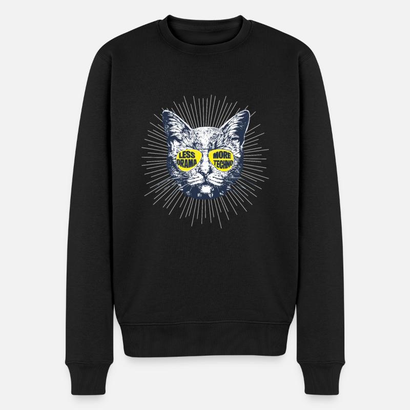 Less Drama More Techno - Männer Premium Bio Pullover - Schwarz