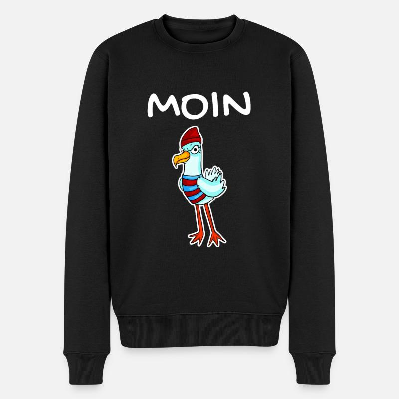 Moin mit Möwe - Moin Möwe - - Männer Premium Bio Pullover - Schwarz