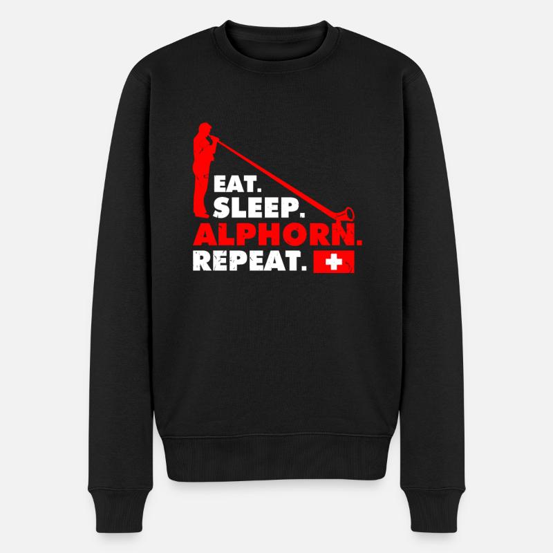 Schweiz Alphorn Musik - Männer Premium Bio Pullover - Schwarz