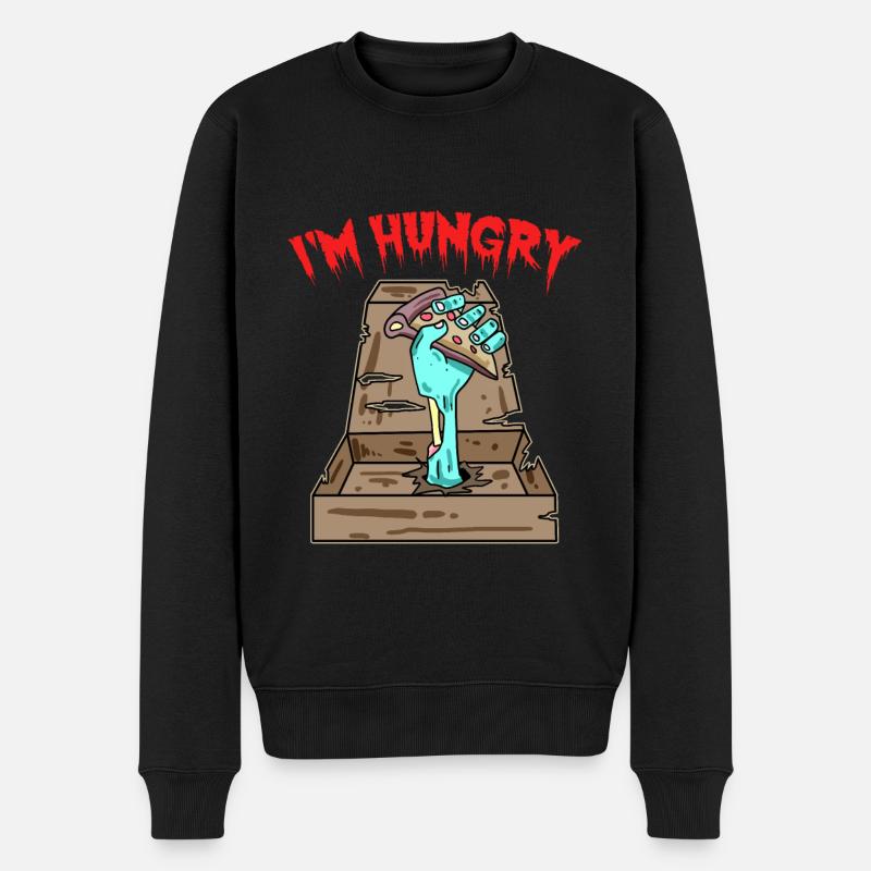 Zombie Pizza Ich habe Hunger - Männer Premium Bio Pullover - Schwarz