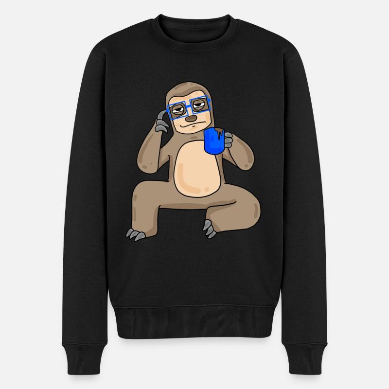 Faultier mit Brille und Kaffee - Männer Premium Bio Pullover - Schwarz