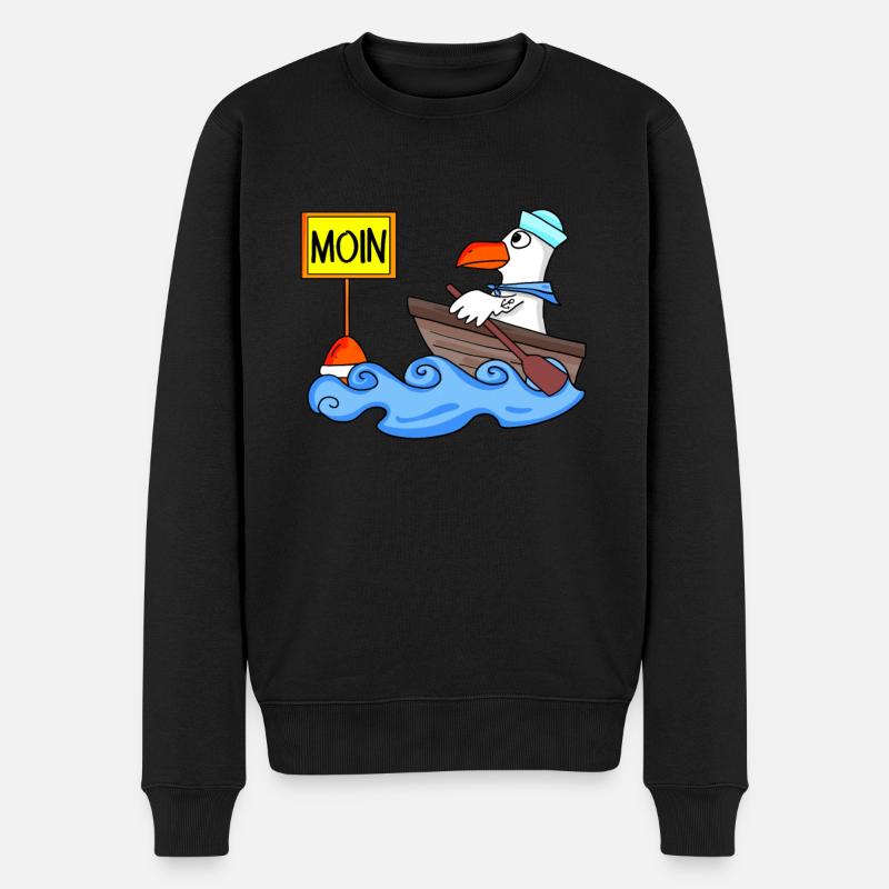 Moin Seemann Möwe Seemöwe Boot - Männer Premium Bio Pullover - Schwarz