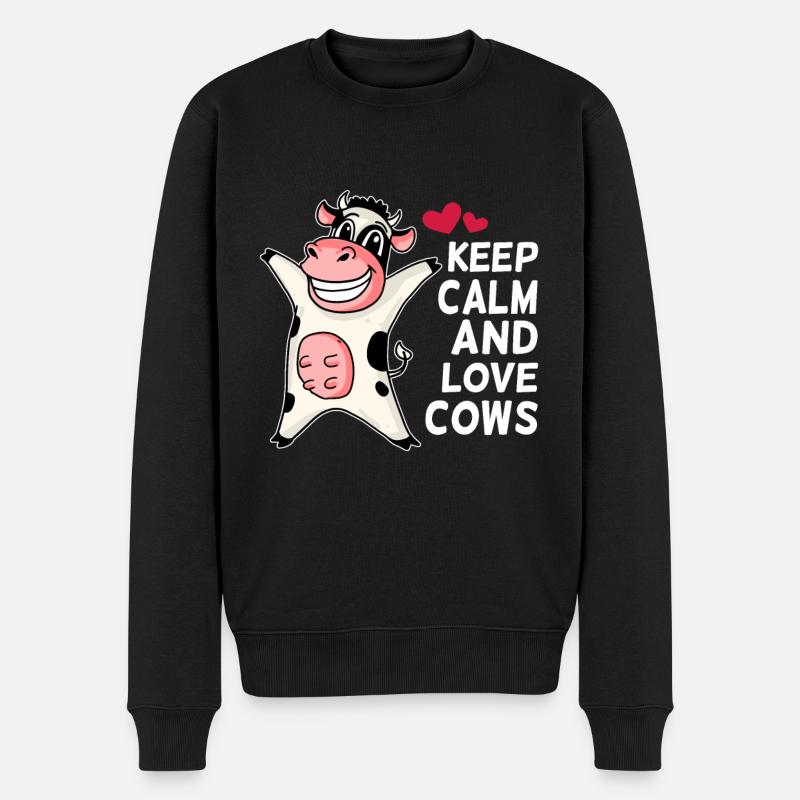 Keep calm and love cows - Kuh Landwirt Spruch - Männer Premium Bio Pullover - Schwarz