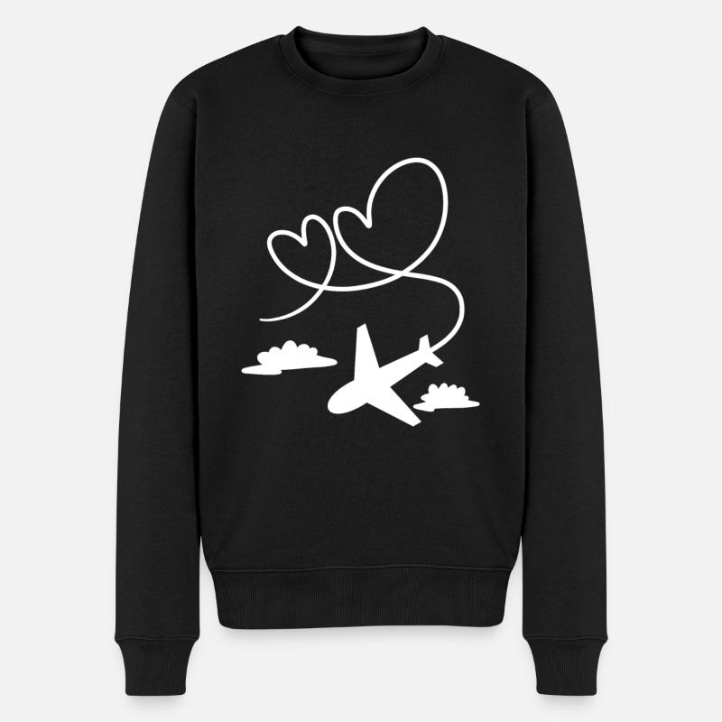 Flugzeug Flieger mit Herz - Männer Premium Bio Pullover - Schwarz
