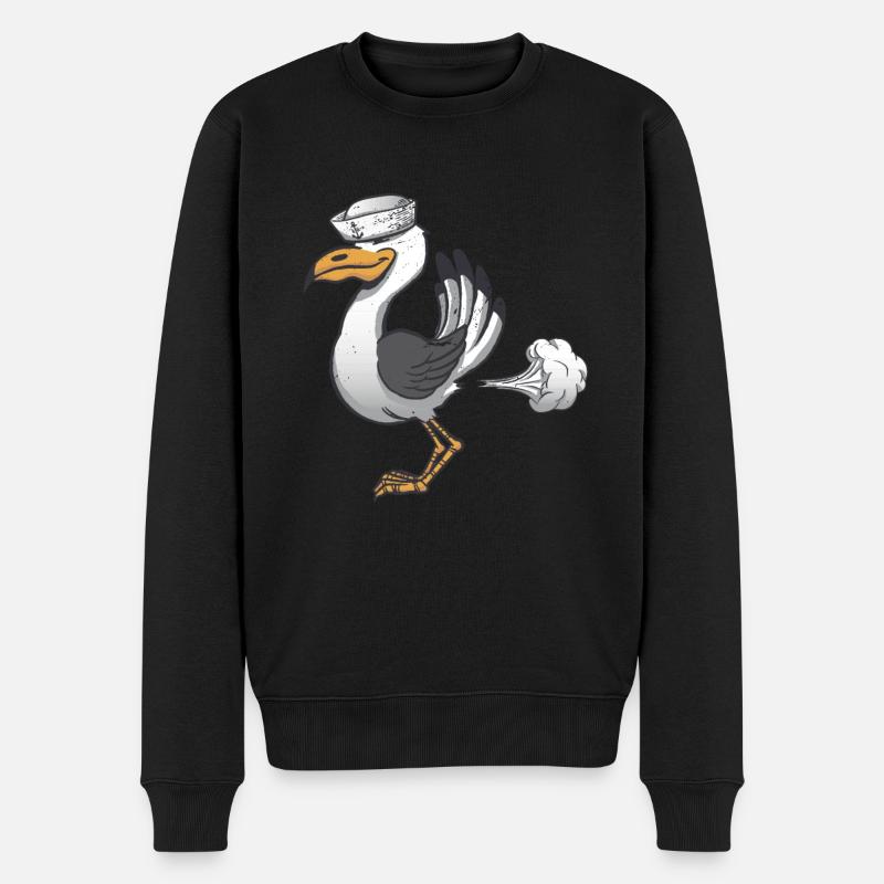 Furzende Möwe - Männer Premium Bio Pullover - Schwarz