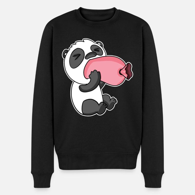 Panda mit Wurst - Männer Premium Bio Pullover - Schwarz