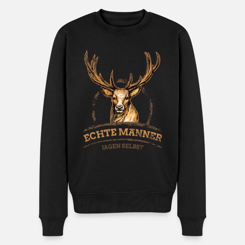 Echte Männer jagen selbst | Jäger Hunter Deer Wild - Männer Premium Bio Pullover - Schwarz