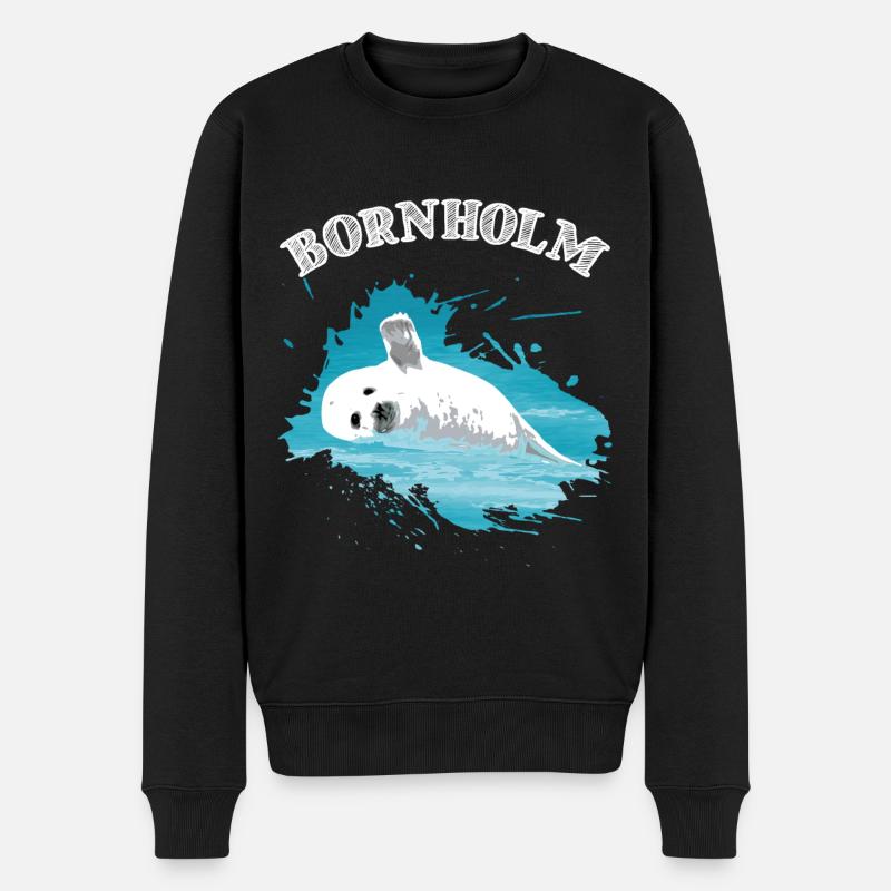Bornholm Ostsee Insel Urlaub Robbe Seehund im Meer - Männer Premium Bio Pullover - Schwarz